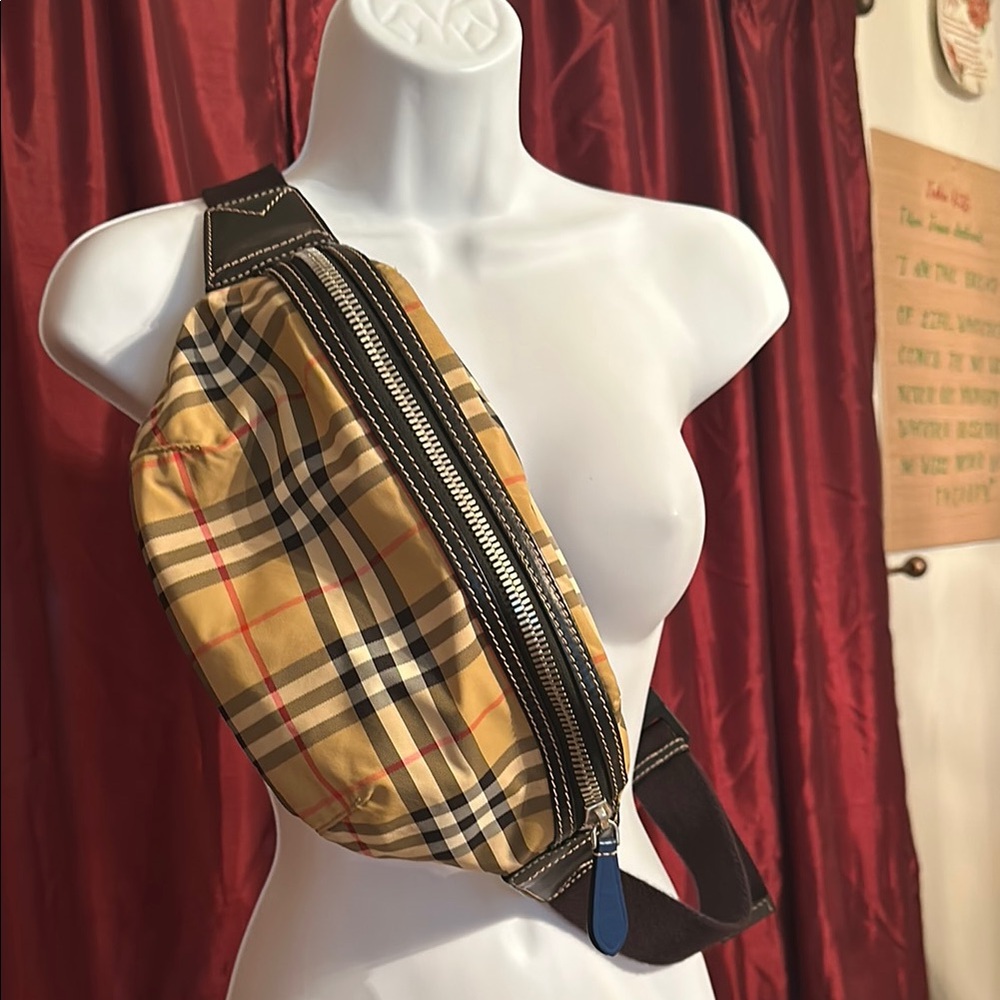 Burberry Tan and Black Crossbody Bag with Iconic Check Pattern